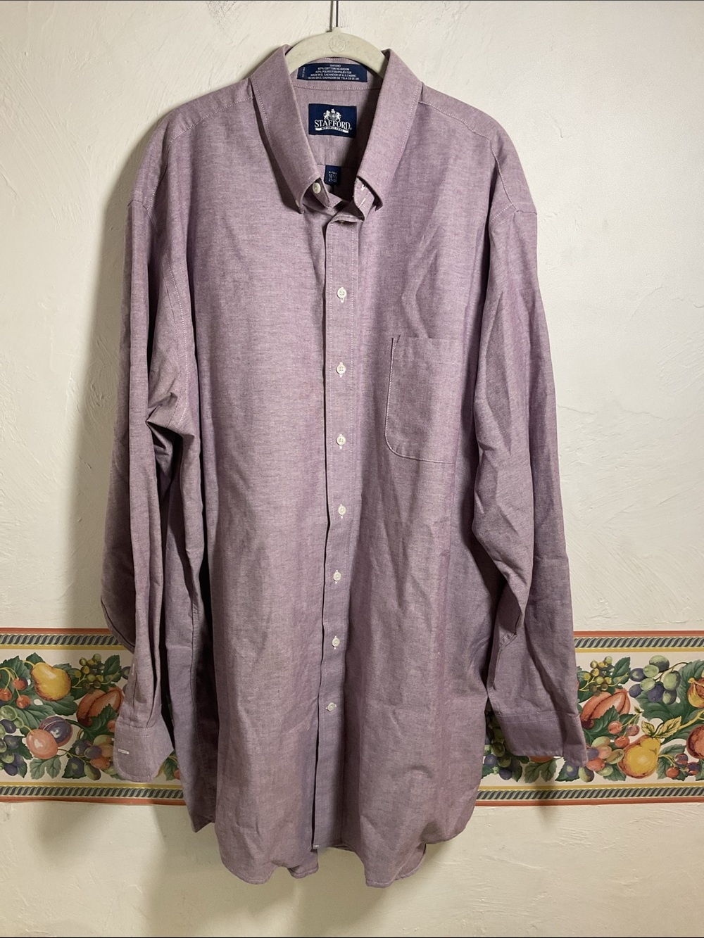 Stafford Wrinkle Free Oxford Shirt X-Tall 18.5 37-38 Purple Dress Shirt